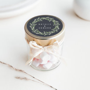 Olijfbomen met een waterverf met een botanische br ronde sticker