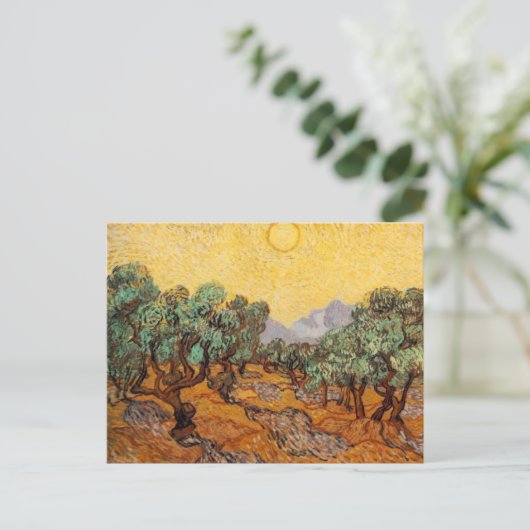 Olijfbomen met gele hemel en Briefkaart van de zon (Staand voorkant)