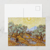Olijfbomen met gele hemel en zon briefkaart (Voorkant / Achterkant)