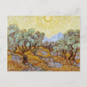 Olijfbomen met gele hemel en zon briefkaart (Voorkant)