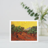 Olijfbomen met gele hemel en zon briefkaart (Staand voorkant)