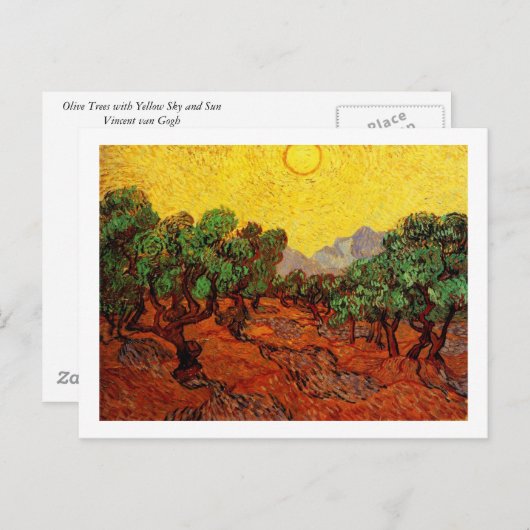 Olijfbomen met gele hemel en zon briefkaart (Voorkant / Achterkant)