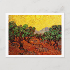 Olijfbomen met gele hemel en zon briefkaart