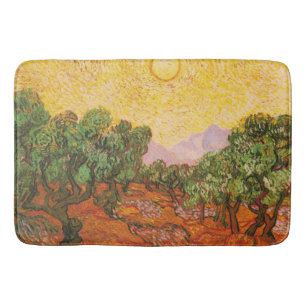 Olijfbomen met gele hemel en zon door Van Gogh Badmat