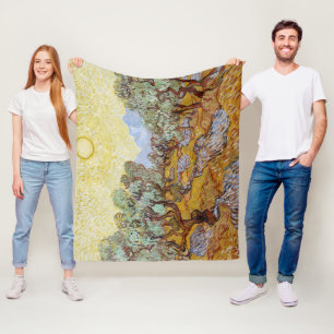 Olijfbomen met gele hemel en zon fleece deken