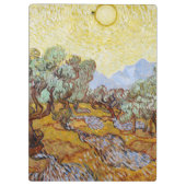 Olijfbomen met gele hemel en zon klembord (Achterkant)