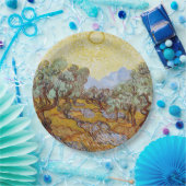 Olijfbomen met gele hemel en zon papieren bordje (Feest)