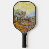 Olijfbomen met gele hemel en zon pickleball paddle (Achterkant)