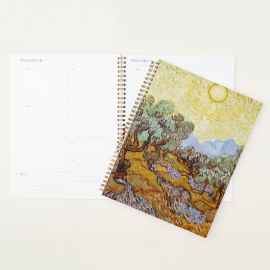 Olijfbomen met gele hemel en zon planner (Display)