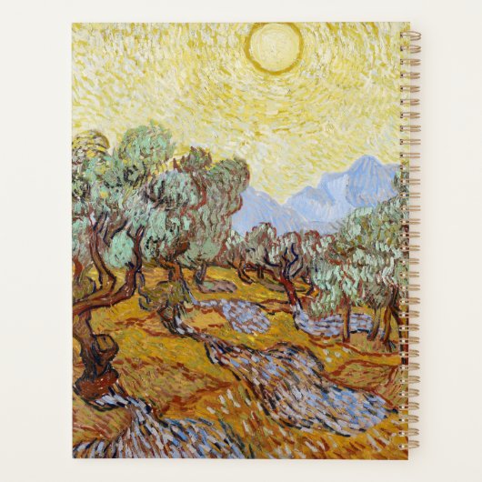 Olijfbomen met gele hemel en zon planner (Achterkant)