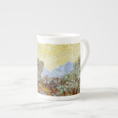 Olijfbomen met gele hemel en zon porselein kop (Voorkant rechts)