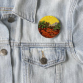 Olijfbomen met gele hemel en zon ronde button 5,7 cm (In situ)