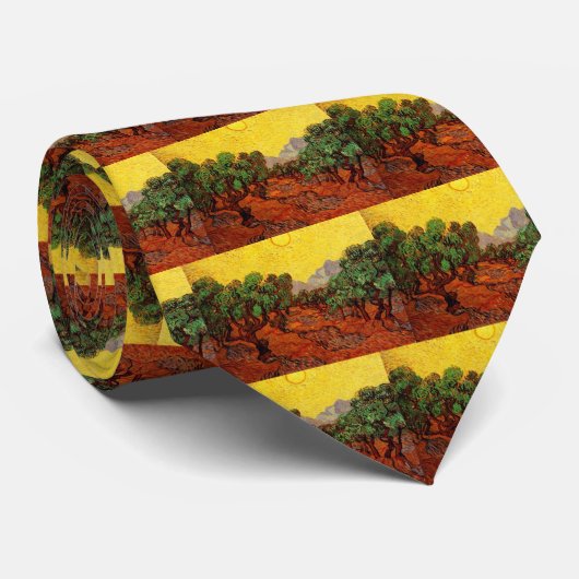 Olijfbomen met gele hemel en zon stropdas (Opgerold)
