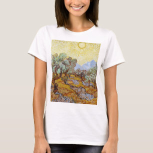 Olijfbomen met gele hemel en zon t-shirt