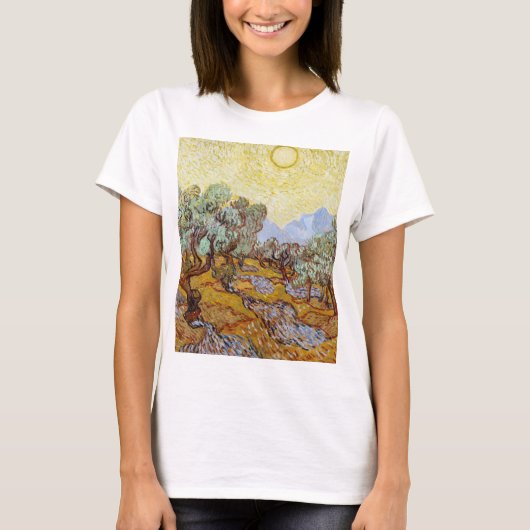 Olijfbomen met gele hemel en zon t-shirt (Voorkant)