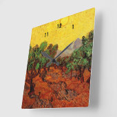 Olijfbomen met gele hemel en zon vierkante klok (Hoek)