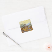 Olijfbomen met gele hemel en zon vierkante sticker (Envelop)