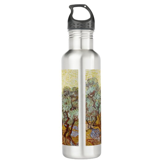 Olijfbomen met gele hemel en zon waterfles  (Achterkant)