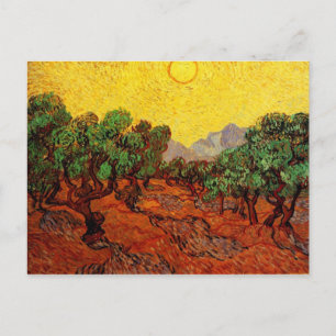 Olijfbomen met gele lucht en zon Van Gogh Briefkaart