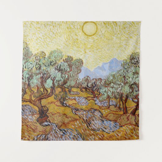 Olijfbomen met gele lucht en zon wandkleed (Voorkant)