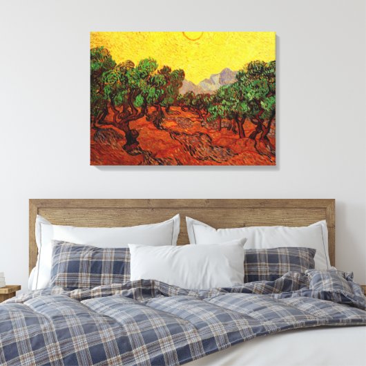 Olijfbomen met Yellow Sky en Sun, van Gogh Canvas Afdruk (Insitu (Slaapkamer))