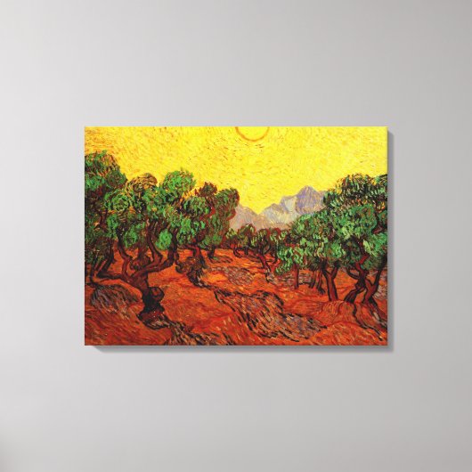 Olijfbomen met Yellow Sky en Sun, van Gogh Canvas Afdruk (Voorkant)