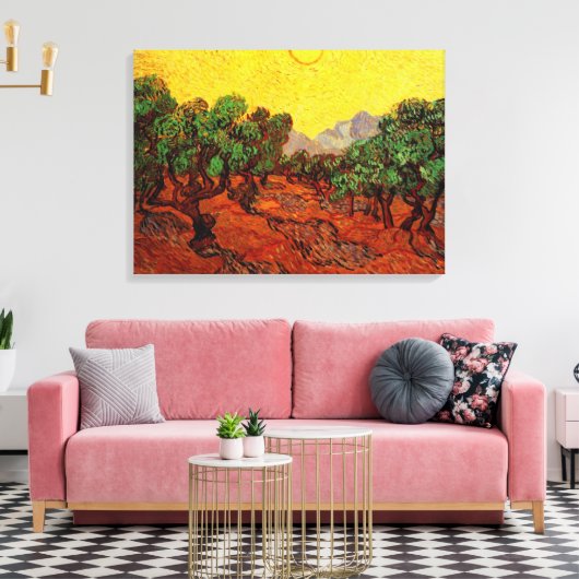 Olijfbomen met Yellow Sky en Sun, van Gogh Canvas Afdruk (Insitu (Woonkamer))
