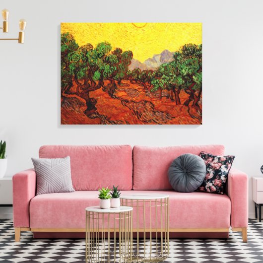 Olijfbomen met Yellow Sky en Sun, van Gogh Canvas Afdruk (Insitu (Woonkamer))