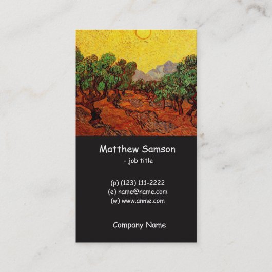 Olijfbomen met Yellow Sky en Sun, van Gogh Visitekaartje (Voorkant)