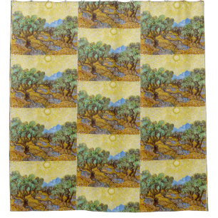 Olijfbomen van Van Gogh - Gouden Zon & Lucht Kunst Douchegordijn