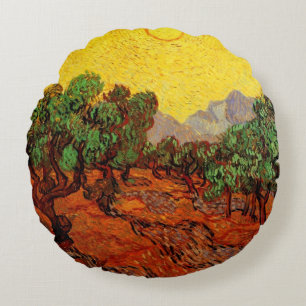 Olijfbomen van Van Gogh met gele lucht en zon Rond Kussen