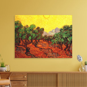 Olijfbomen van Vincent van Gogh met gele lucht en Canvas Afdruk