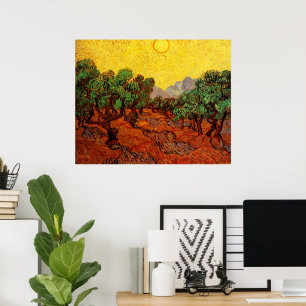 Olijfbomen van Vincent van Gogh met gele lucht en  Poster