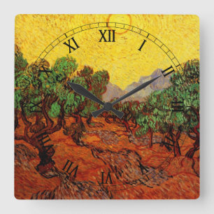 Olijfbomen van Vincent van Gogh met gele lucht en  Vierkante Klok