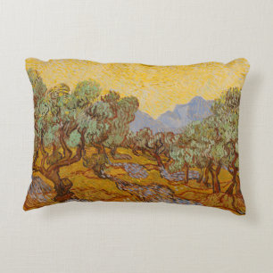 Olijfbomen van Vincent van Gogh met gele zon en lu Accent Kussen