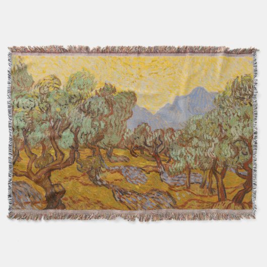Olijfbomen van Vincent van Gogh met gele zon en lu Deken (Voorkant)