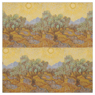 Olijfbomen van Vincent van Gogh met gele zon en lu Stof
