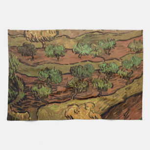 Olijfbomen van Vincent van Gogh tegen een helling  Theedoek