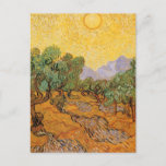 Olijfbomen, Yellow Sky en Sun, Vincent van Gogh Briefkaart<br><div class="desc">Olijfbomen met Yellow Sky en Sun (1889) van Vincent van Gogh zijn een van de vele studies van de olijfbomen die van Gogh schilderde tijdens het asielproces. Het is een post-impressionisme, een mooi kunstlandschapsschilderij van de natuur. Een olijfgaard op een boerderij op een zonnige zomerdag. Over de kunstenaar: Vincent Willem...</div>