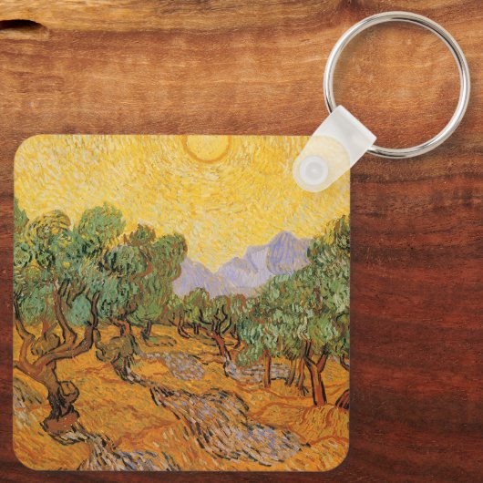 Olijfbomen, Yellow Sky en Sun, Vincent van Gogh Sleutelhanger (Achterkant)