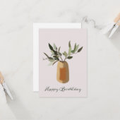 Olijfboom in een vase Happy Birthday-kaart Kaart (Voorkant / Achterkant in situ)