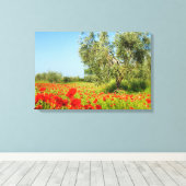 Olijfboom in papaver velddoek canvas afdruk (Insitu (Houten vloer))