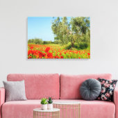 Olijfboom in papaver velddoek canvas afdruk (Insitu (Woonkamer))