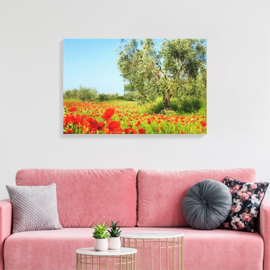 Olijfboom in papaver velddoek canvas afdruk (Insitu (Woonkamer))