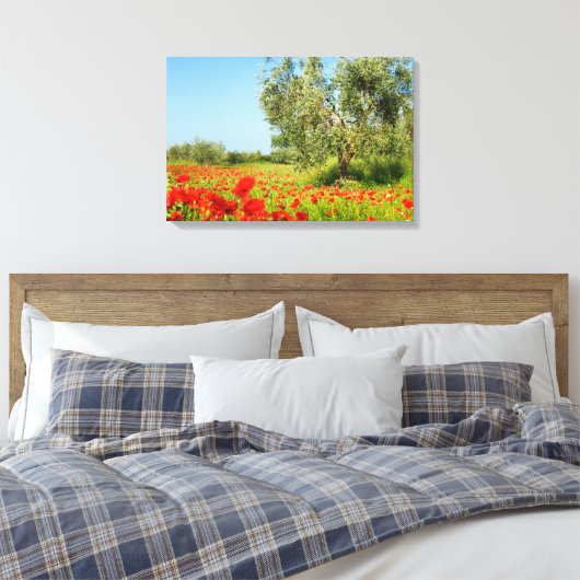 Olijfboom in papaver velddoek canvas afdruk (Insitu (Slaapkamer))