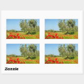 Olijfboom in papaverveld rechthoekige sticker (Vel)