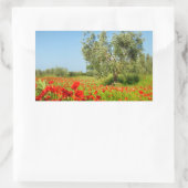 Olijfboom in papaverveld rechthoekige sticker (Tas)