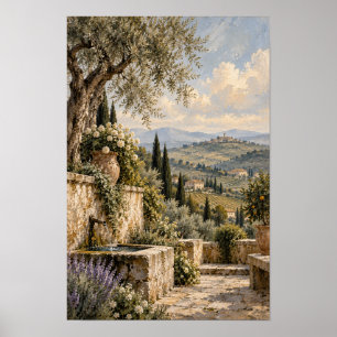 Olijfboom Terras en Rollende Heuvels Muurkunst Poster