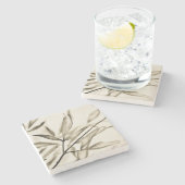 Olijfboombladeren in Sepia Art Marble Stenen Onderzetter (Zijkant)