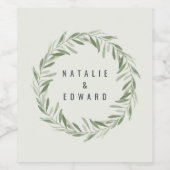 Olijfboombruiloft met moderne waterverf wijn etiket (Enkel label)